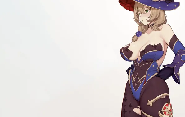 Girl, sexy, cleavage, green eyes, long hair, boobs, anime, beautiful