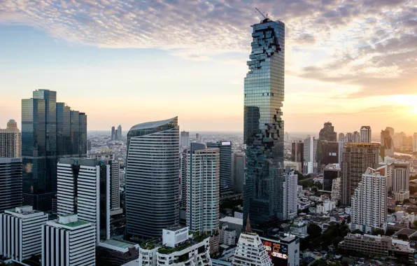 Небо, солнце, облака, здания, дома, небоскребы, панорама, Thailand