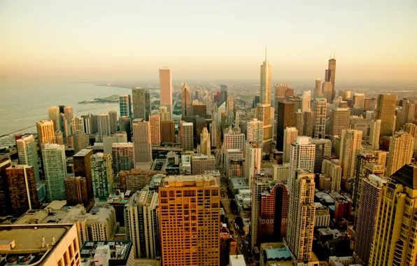 Картинка город, небоскребы, утро, Чикаго, США, Chicago, мегаполис, Иллиноис