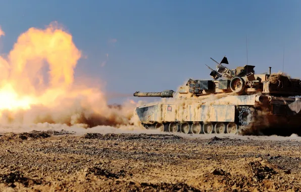 Картинка оружие, выстрел, танк, M1A1 Abrams