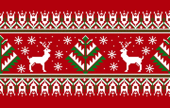 Узор, текстура, Рождество, Новый год, олени, орнамент, красный фон, свитер