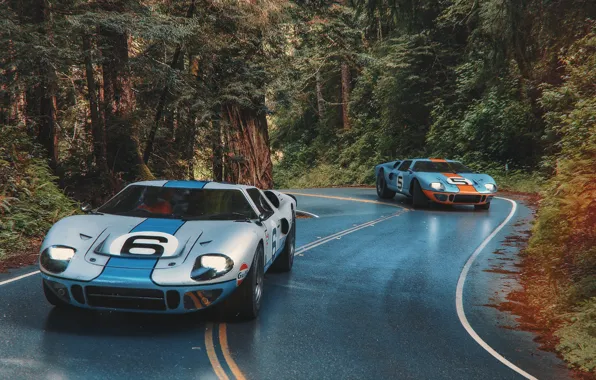 Картинка дорога, лес, транспорт, автомобиль, 1966 Ford GT40 MkII