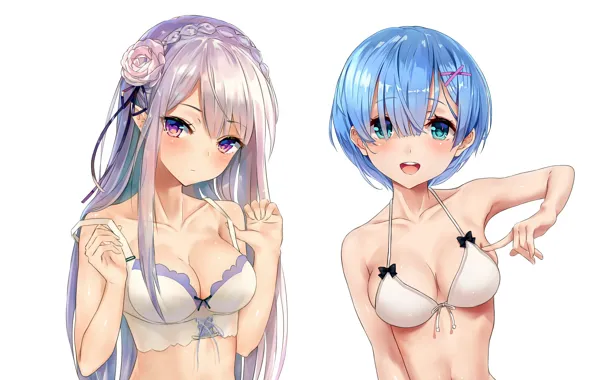 Rose, sexy, lingerie, bra, cleavage, flower, long hair, girls