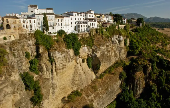 Город, скала, фото, дома, Испания, Ronda