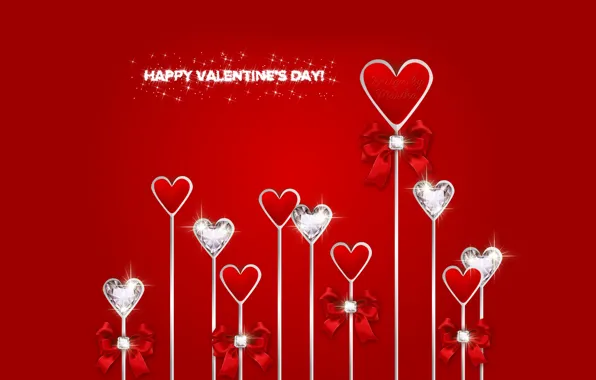 Сердце, бриллианты, red, love, бант, heart, romantic, Valentine's Day