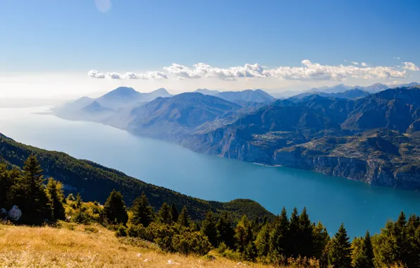 Горы, озеро, Альпы, Италия, панорама, Italy, Alps, Lake Garda