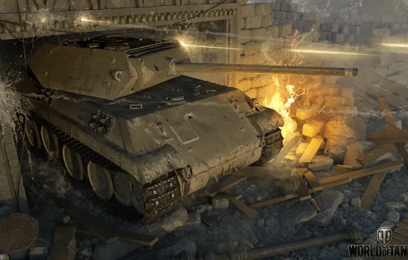 Огонь, разрушения, танк, World of Tanks, Panther M10
