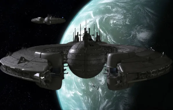 Stars, planet, spacestation, star wars tribute