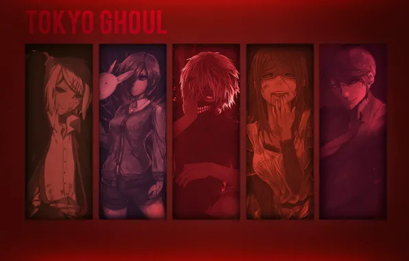 Tokyo Ghoul, Kaneki Ken, Токийский Гуль, Kirishima Touka, Tsukiyama Shuu, Kamishiro Rize, Suzuya Juuzou