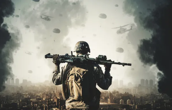 Soldiers, weapons, ammunition, parachutists
