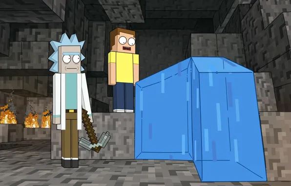 Вода, Пещера, water, Minecraft, cave, Майнкрафт, Rick and Morty, Рик и Морти