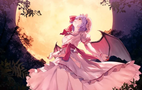 Девушка, ночь, луна, touhou, remilia scarlet