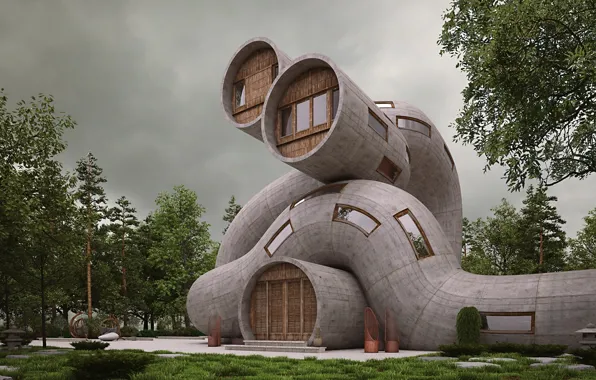 Трава, деревья, сооружение, архитектура, Tube House