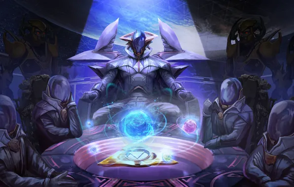 Стол, люди, скафандры, Arena of Valor
