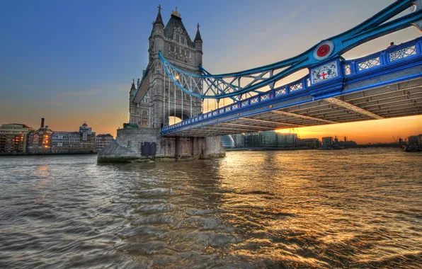 Река, Англия, Лондон, Темза, Тауэрский мост, Tower Bridge, London, England