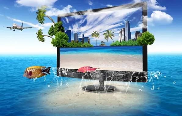 Картинка природа, океан, телевизор, монитор, экран