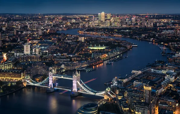 Night, Tower Bridge, London, England, Thames River, cityscape, urban scene