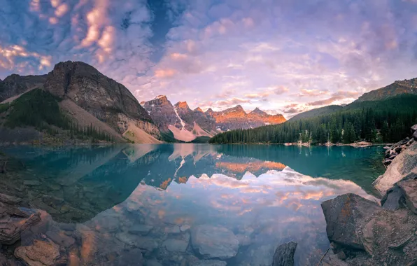 Картинка горы, Закат, Отражение, Канада, Canada, Sunset, Reflection, Lake Moraine