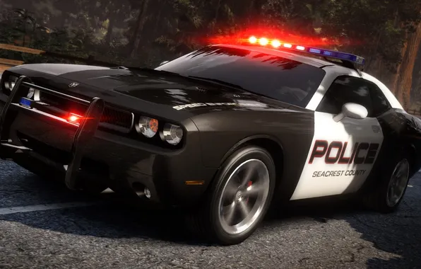 Картинка дорога, полиция, погоня, need for speed, Dodge Challenger, hot pursuit