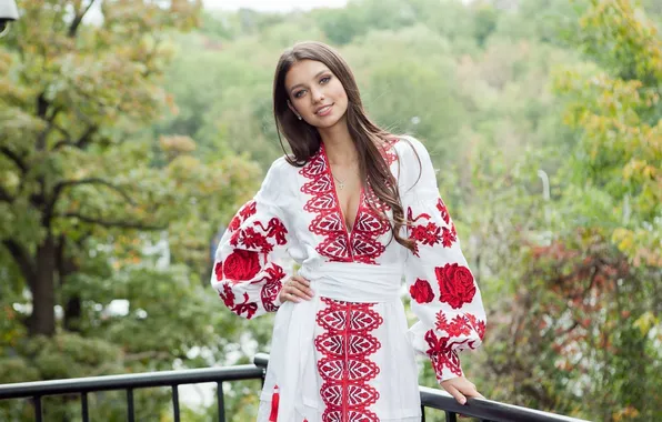 Girl, dress, patterns, admiring