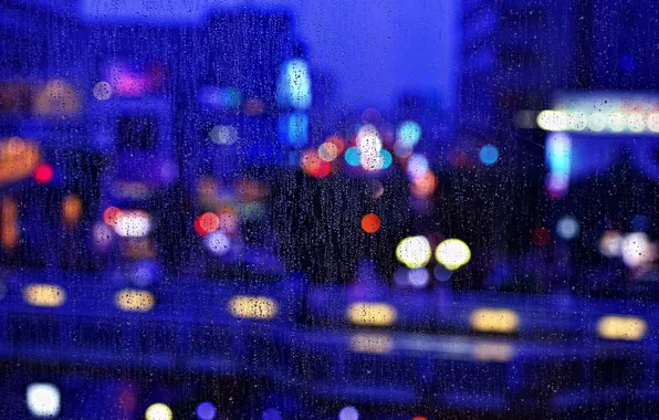 Картинка Макро, Ночь, Город, Дождь, Окно