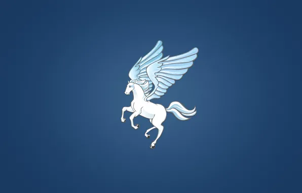Лошадь, крылья, минимализм, белая, синий фон, Pegasus, Пегас, крылатый конь