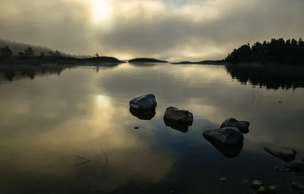Озеро, камни, штиль, водная гладь