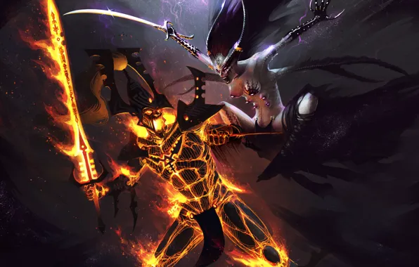 Картинка демон, аватар, хаос, схватка, Warhammer 40k, эльдары, хранитель секретов, keeper of secrets