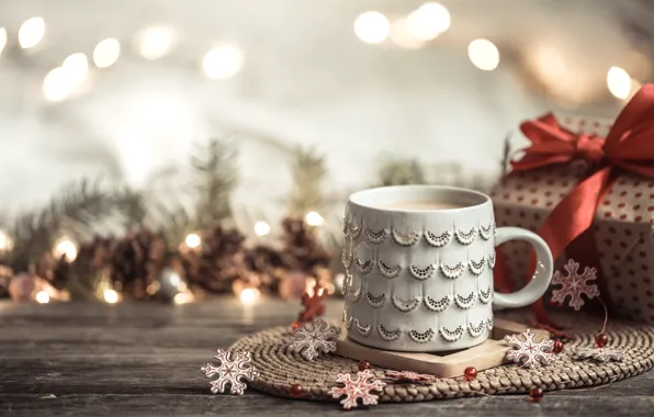 Рождество, чашка, горячий шоколад