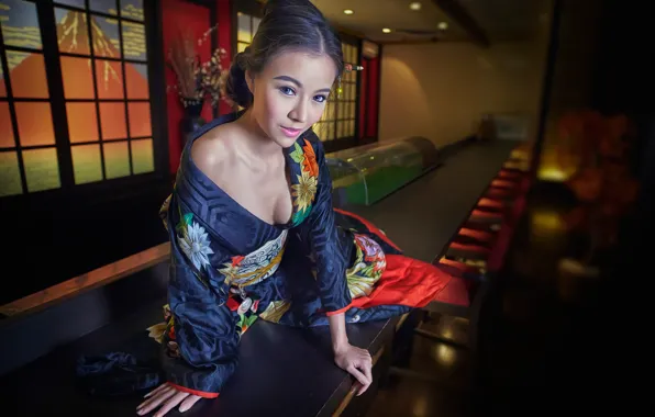 Гейша, кимоно, ретушь, Fashion Asia