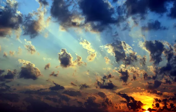 Небо, облака, закат, природа, Nature, sky, sunset, clouds
