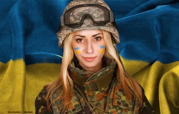 Картинка девушка, флаг, блондинка, форма, украина, военная, украинка