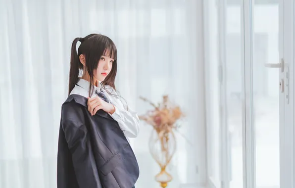 Beautiful, Asian, Model, Woman, Jacket, Pretty, Coat, Uniform