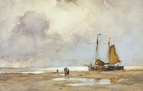 Рисунок, Пляж, акварель, 1903, Иохан Хендрик Вейсенбрух, Johan Hendrik Weissenbruch