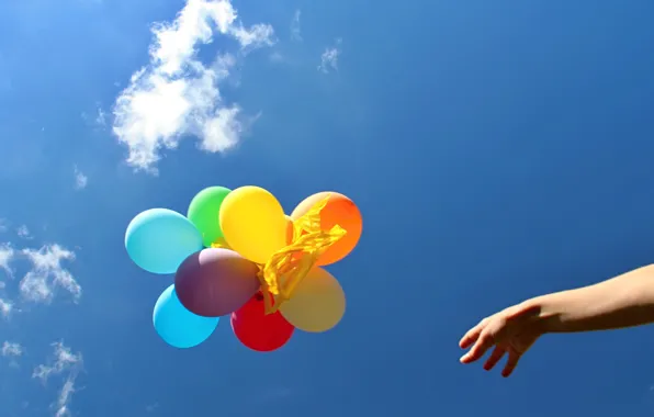 Картинка небо, воздушные шары, фон, widescreen, шары, обои, настроения, яркие