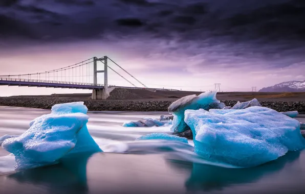 Картинка мост, река, лёд