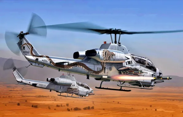 Картинка США, Вертолёт, Super Cobra, AH-1W Cobra, Ударный вертолёт, Корпус морской пехоты США