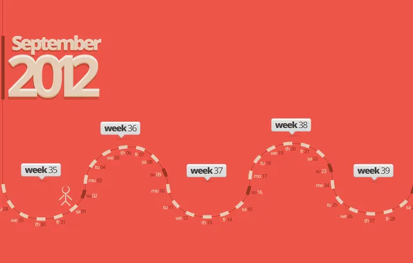 Картинка осень, месяц, цифры, 2012, розовый фон, календарь, сентябрь, зигзаг