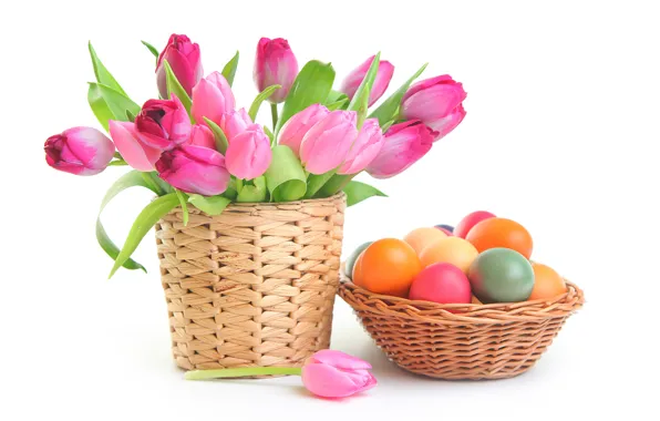 Картинка цветы, яйца, Пасха, тюльпаны