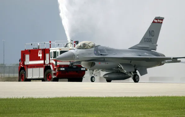 Истребитель, самолёт, пожарная, аэродром, f-16, Ф-16, fighting falcon