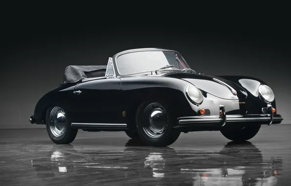 Porsche, black, 356, 1958, Porsche 356A 1600 Cabriolet