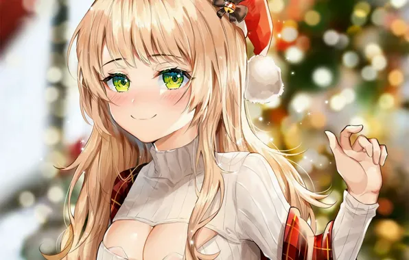 Картинка girl, sexy, Christmas, cleavage, long hair, boobs, anime, beautiful