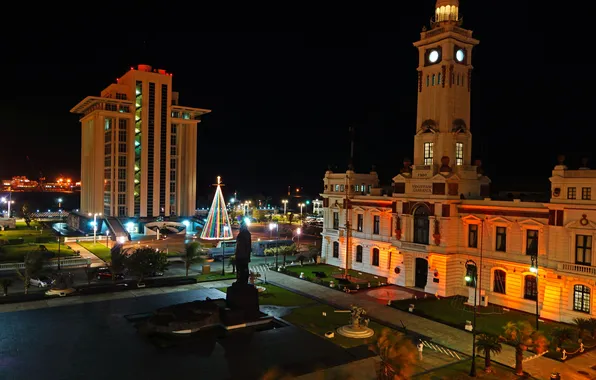 Здание, Мексика, ночной город, Веракрус