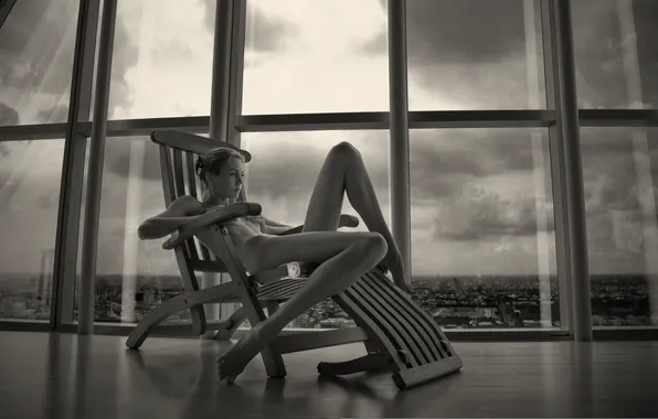 Chair, window, nude