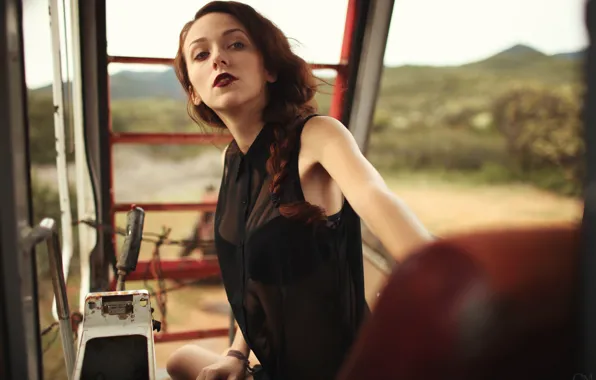 Girl, woman, machine, model, gear, tractor, female, machinery