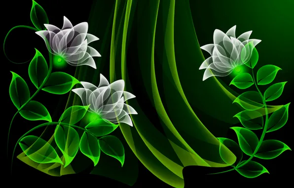 Цветы, vector, flowers, background, neon, неоновые