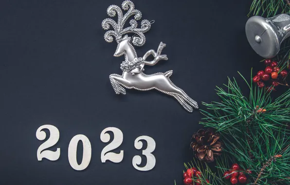 Фон, олень, цифры, Новый год, дата, 2023, Новый 2023 год