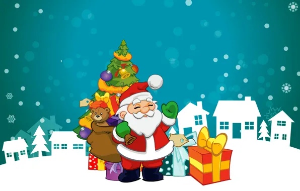 Снежинки, Новый Год, Рождество, подарки, Санта