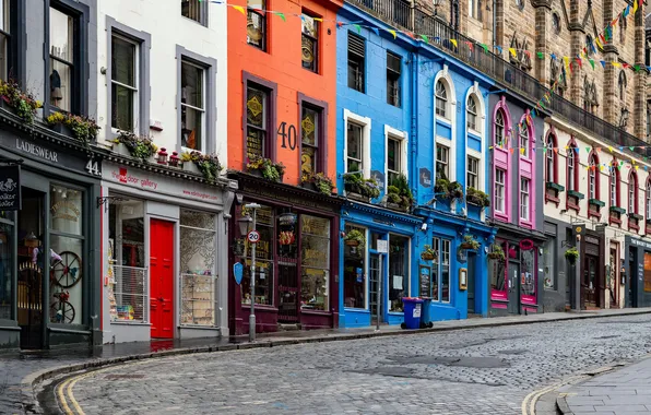 Здания, Дома, Шотландия, Брусчатка, Окна, Scotland, Эдинбург, Edinburgh