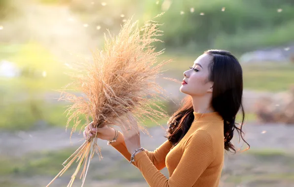 Картинка лето, фон, красавица, азиатка